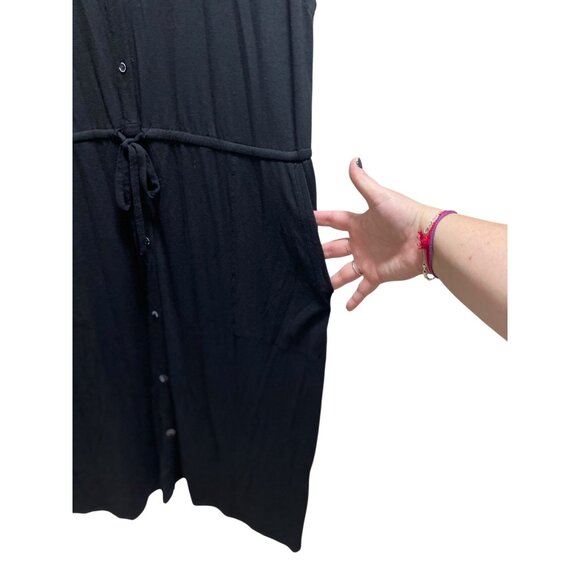 Eileen Fisher Sleeveless Button Down Jersey Dress Black Size L Minimalist Preppy - Picture 11 of 15